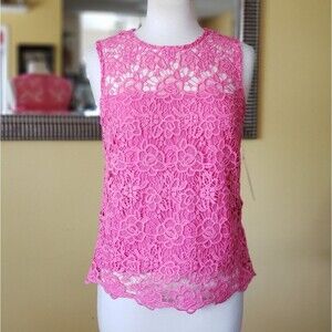 Nanette Lepore Floral Lace Sleeveless Lined Top Size Small Pink